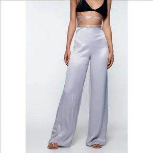 Zara Full Length Satin Effect Pants in Lavender